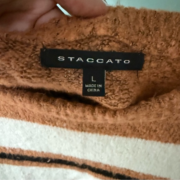 Staccato Women's Sweater in Brown, White, and Black Stripes - Picture 3 of 6